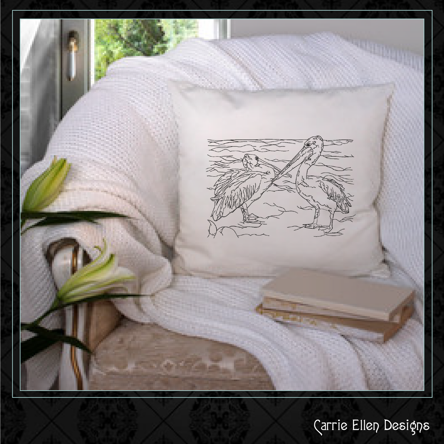 Pelican Sketch Machine Embroidery Design – Australian Pelican Line Art – Wading Water Bird Embroidery – 6 Sizes (1709)