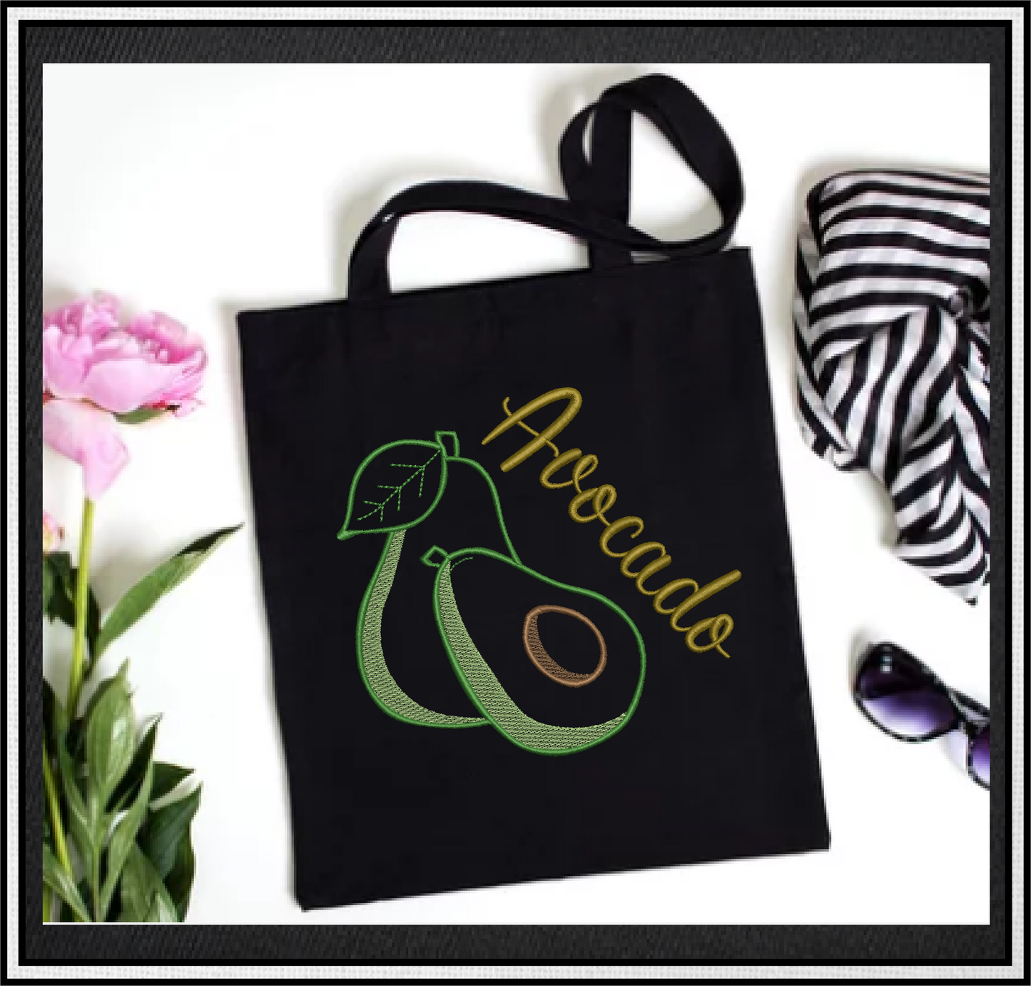 Avocado Machine Embroidery Design – Healthy Fruit Embroidery Pattern, Avocado Silhouette, Fruits and Vegetables Stitch Design, 4 Sizes (0446)