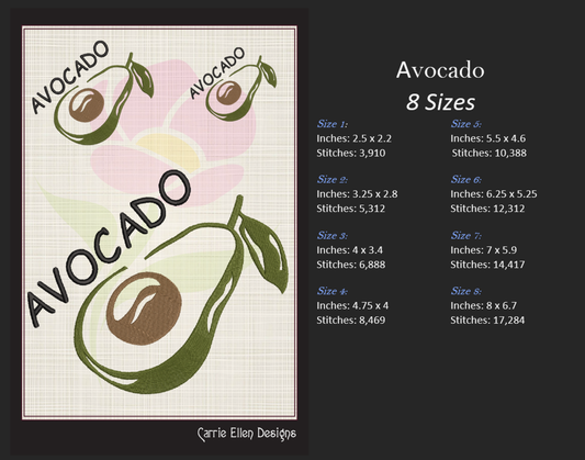 Avocado Machine Embroidery Design | Healthy Fruit Embroidery | Avocado Line Art | Fruits and Vegetables | 8 Sizes (0942)