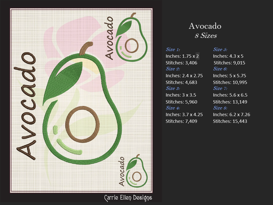 Avocado Machine Embroidery Design | Healthy Fruit Embroidery | Avocado Silhouette | Fruits and Vegetables | 8 Sizes (0963)