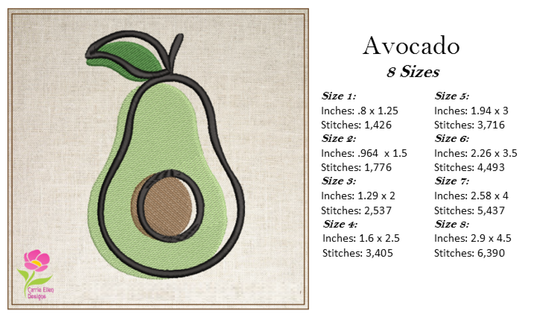Avocado Machine Embroidery Design | Healthy Fruit Embroidery | Avocado Silhouette Pattern | Fruits and Vegetables Design | 8 Sizes (0940)