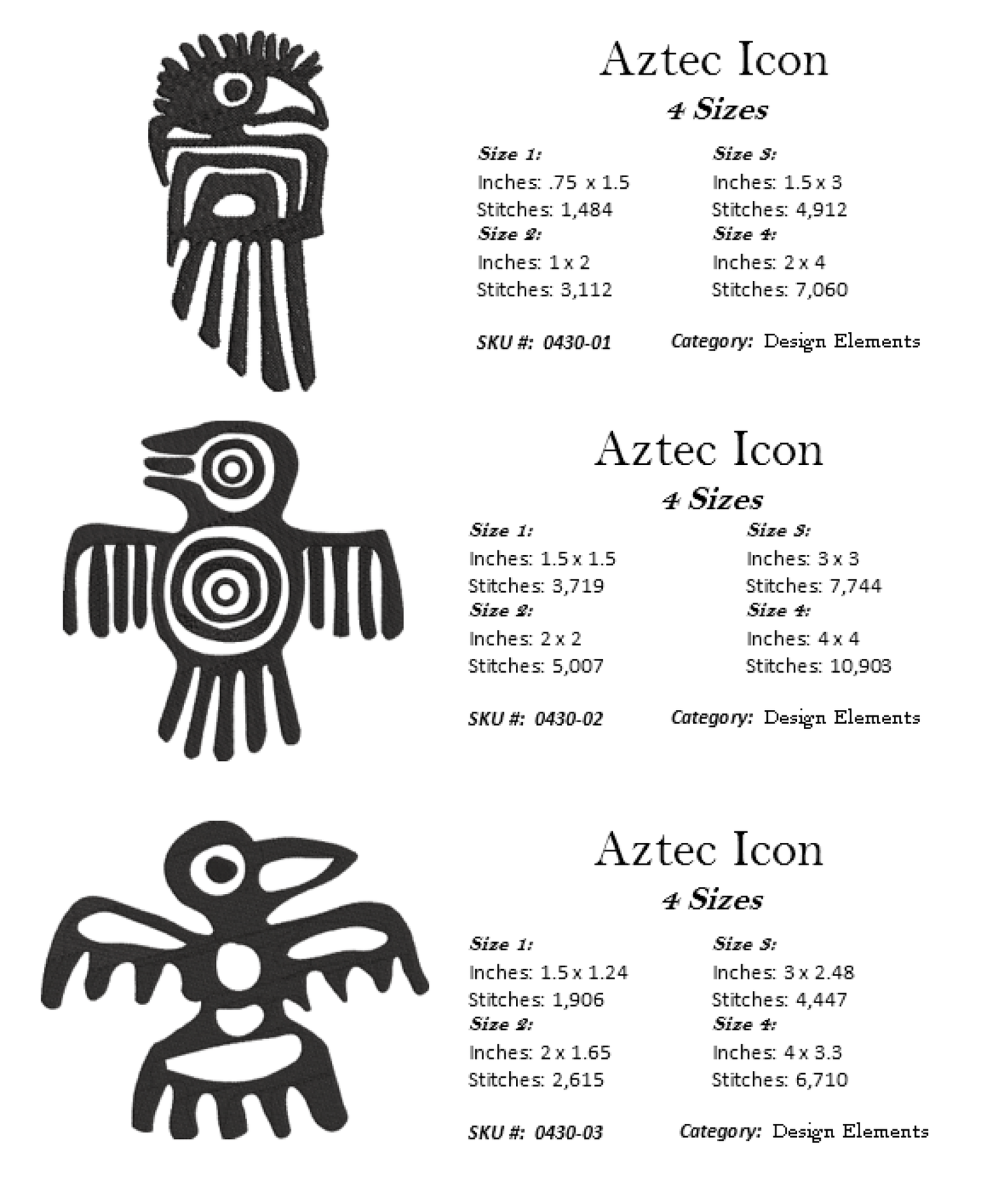 22 Aztec Style Icons Machine Embroidery Design Bundle. 22 Individual Icons, Aztec Sun, Eagle, Serpent Machine Embroidery Designs (0430)