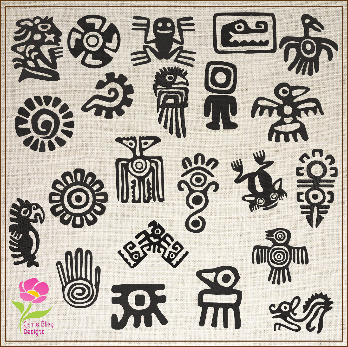 22 Aztec Style Icons Machine Embroidery Design Bundle. 22 Individual Icons, Aztec Sun, Eagle, Serpent Machine Embroidery Designs (0430)