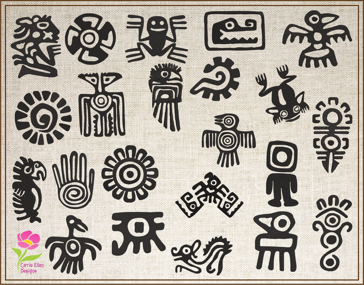 22 Aztec Style Icons Machine Embroidery Design Bundle. 22 Individual Icons, Aztec Sun, Eagle, Serpent Machine Embroidery Designs (0430)