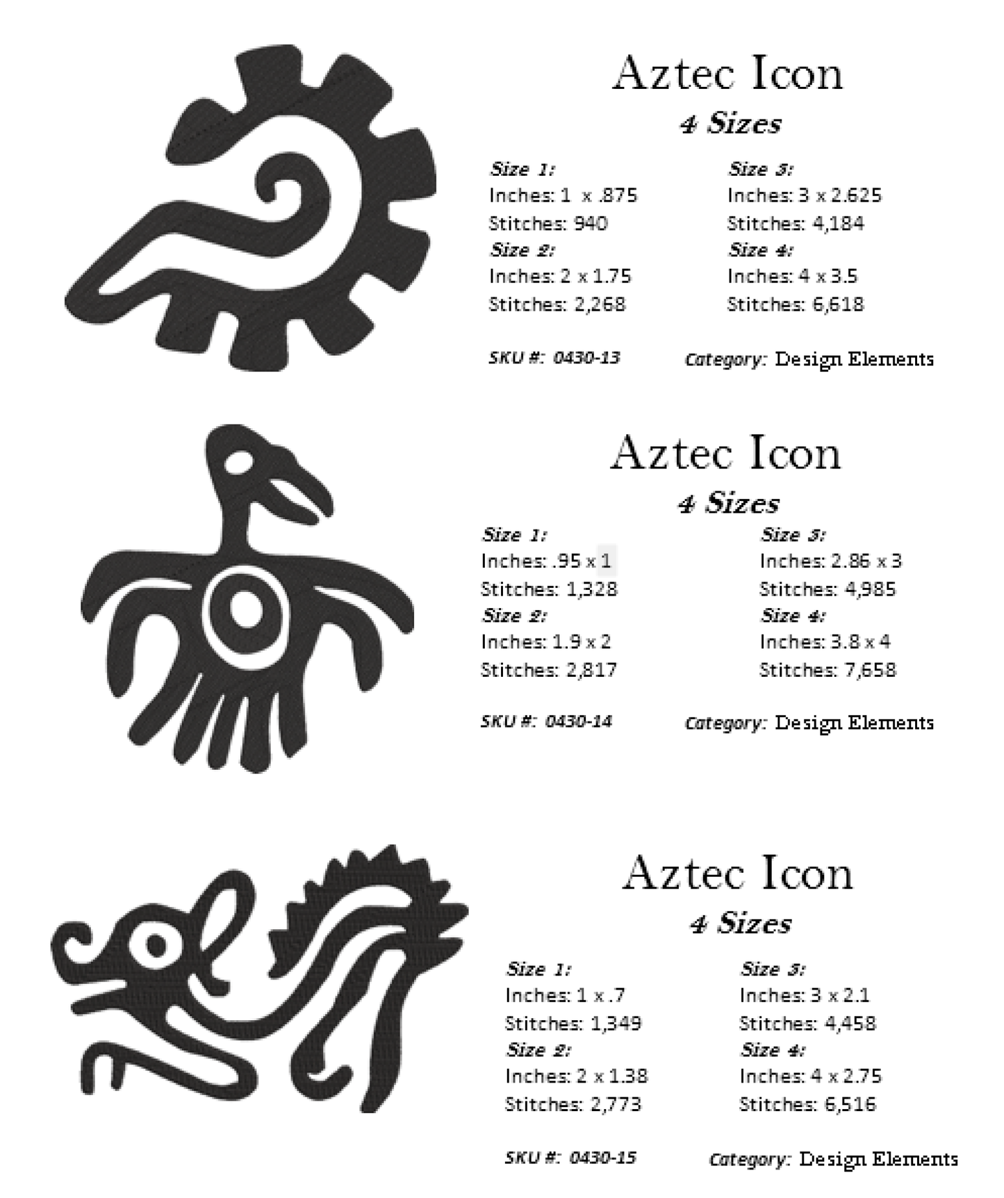22 Aztec Style Icons Machine Embroidery Design Bundle. 22 Individual Icons, Aztec Sun, Eagle, Serpent Machine Embroidery Designs (0430)