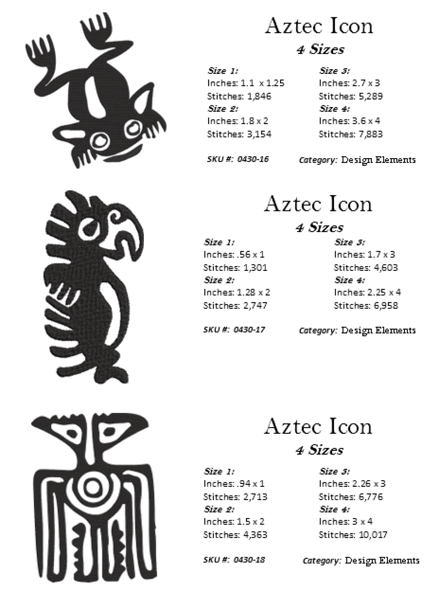 22 Aztec Style Icons Machine Embroidery Design Bundle. 22 Individual Icons, Aztec Sun, Eagle, Serpent Machine Embroidery Designs (0430)