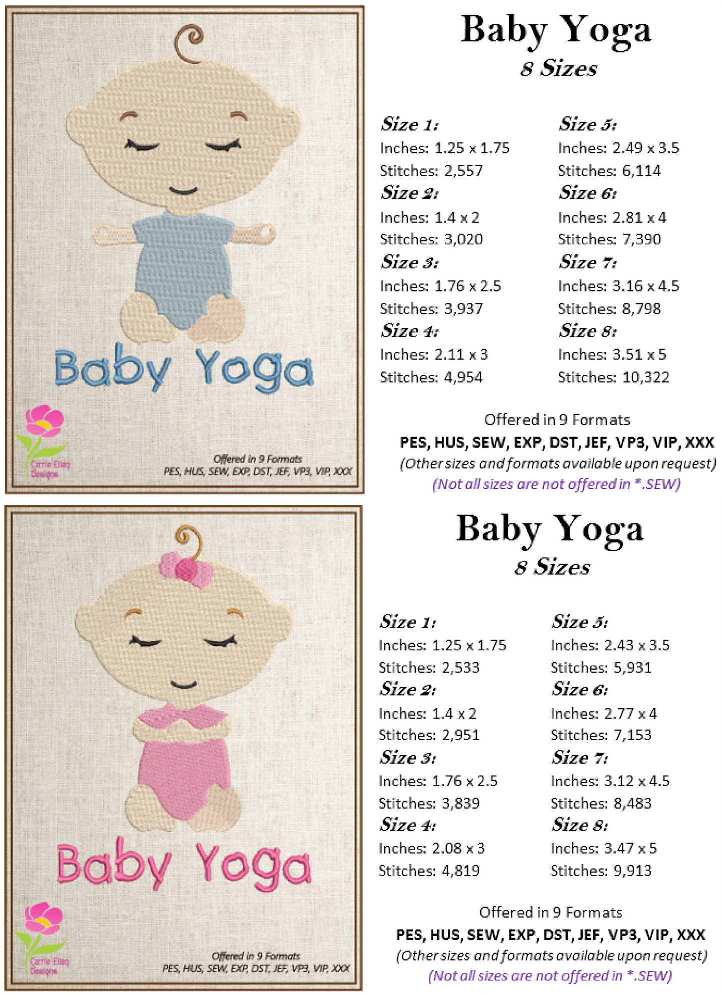 Yoga Machine Embroidery Design Bundle – 2 Cute Baby Yoga Pose Designs, Boy & Girl, 8 Sizes Each | Health & Fitness (0119)