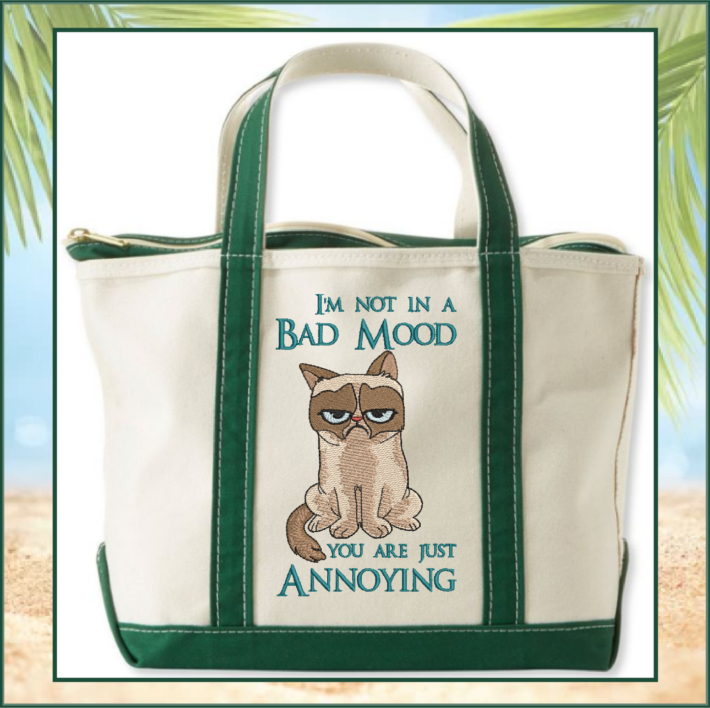 I’m Not in a Bad Mood Cat Embroidery Design – Grumpy Cat Saying – Humorous Machine Embroidery File, 6 Sizes (0668)