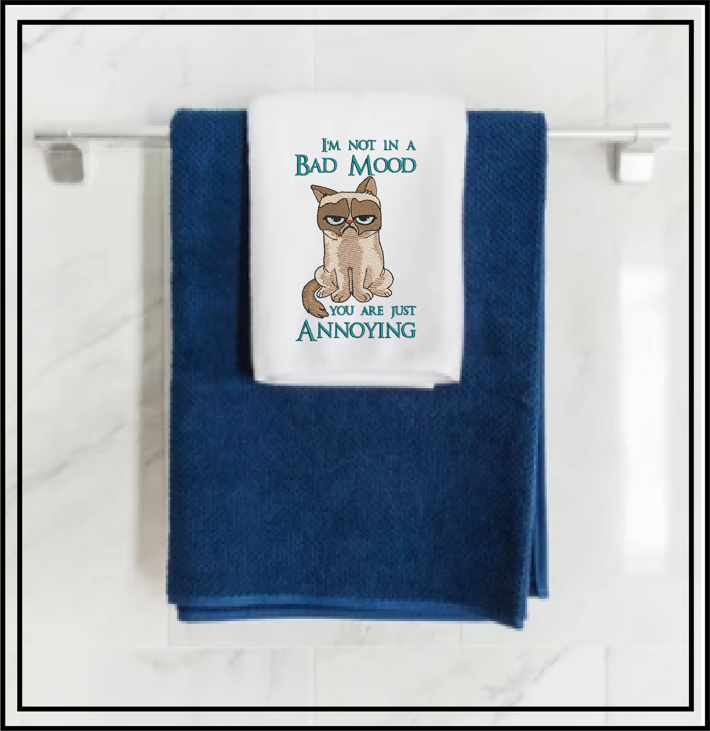 I’m Not in a Bad Mood Cat Embroidery Design – Grumpy Cat Saying – Humorous Machine Embroidery File, 6 Sizes (0668)