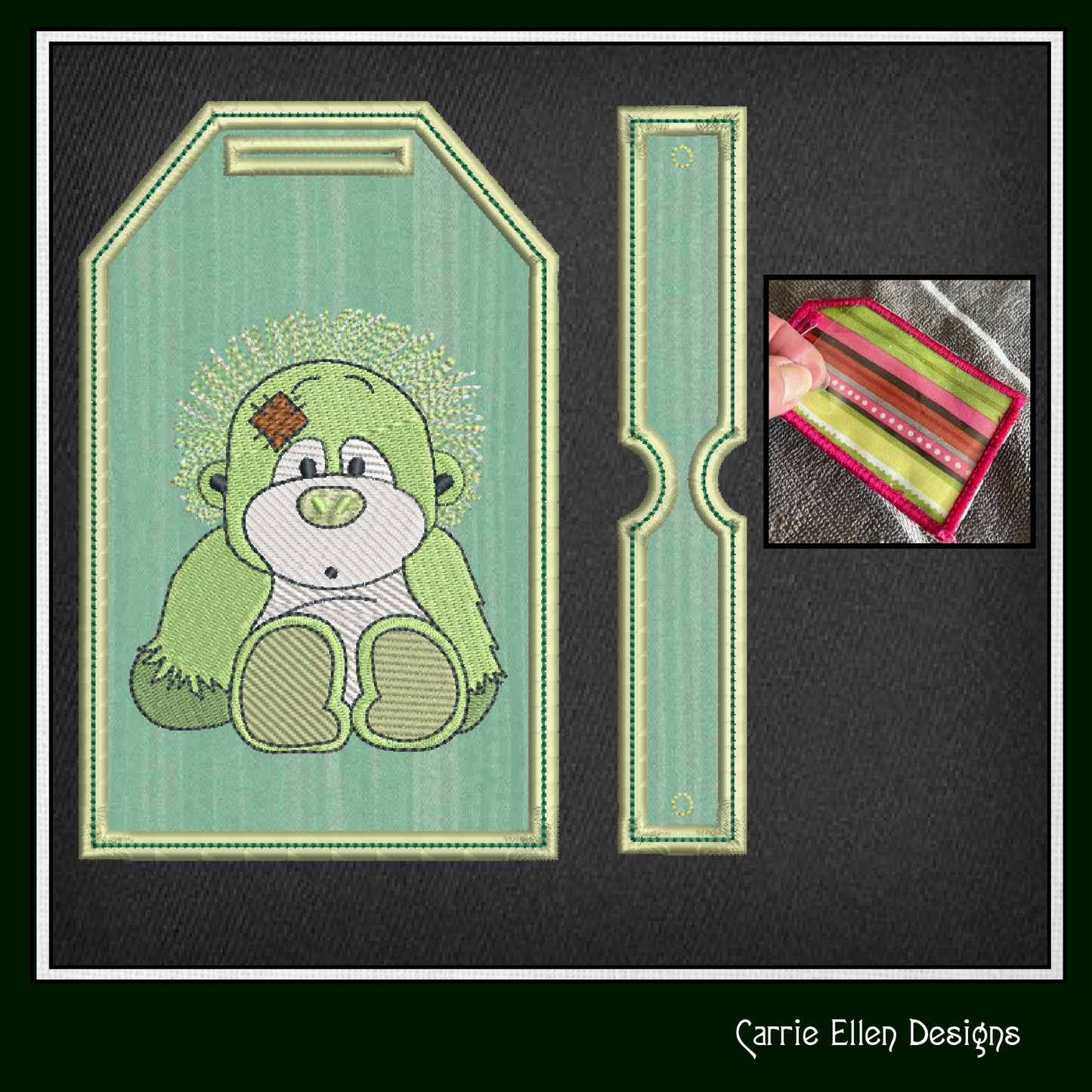 Blue Nose Gorilla ITH Bag and Luggage Tag Machine Embroidery Design | In The Hoop Embroidery Project (1408)
