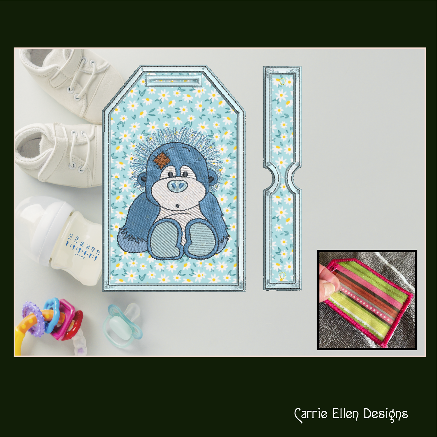 Blue Nose Gorilla ITH Bag and Luggage Tag Machine Embroidery Design | In The Hoop Embroidery Project (1408)