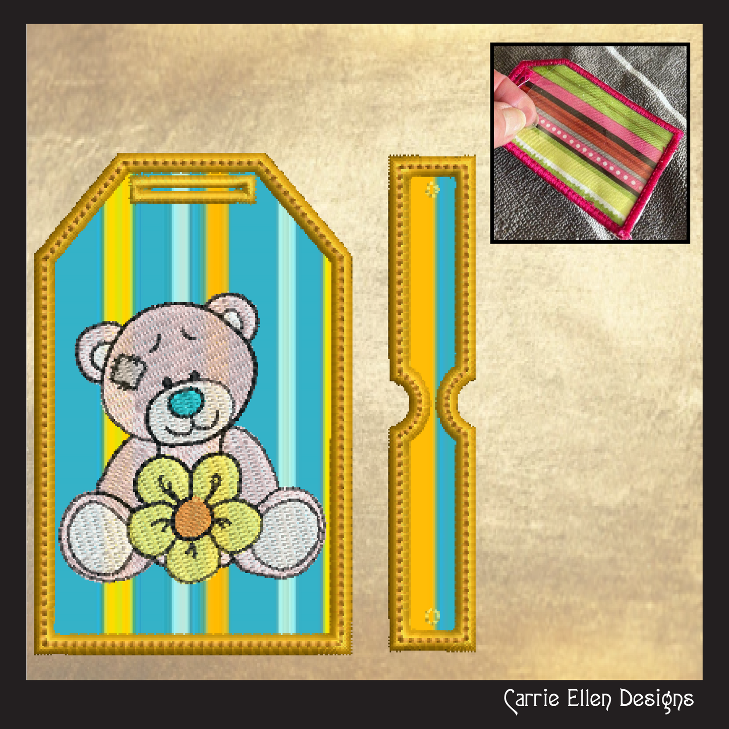 Blue Nose Teddy Bear ITH Bag and Luggage Tag Machine Embroidery Design | In The Hoop Embroidery Project (1340)