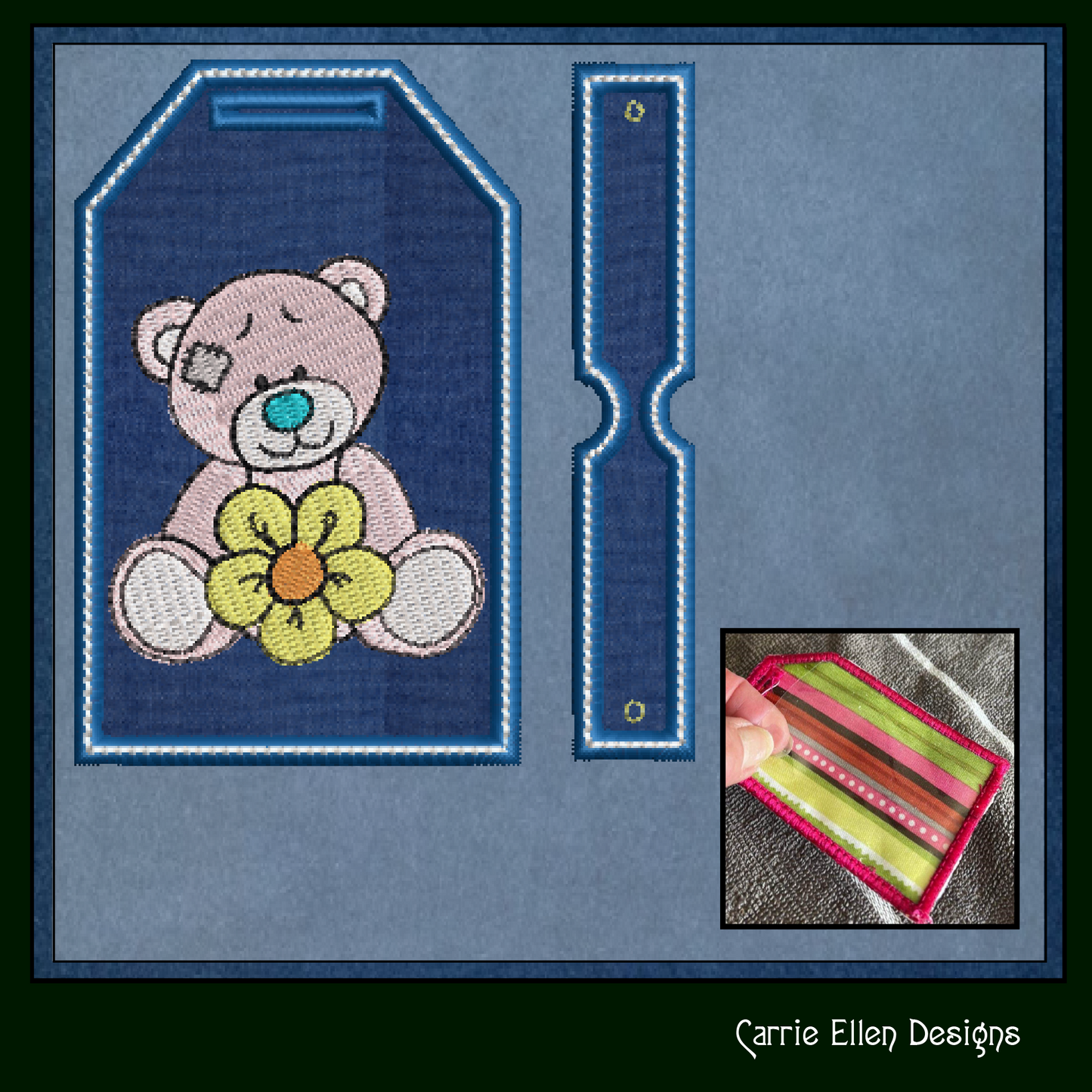 Blue Nose Teddy Bear ITH Bag and Luggage Tag Machine Embroidery Design | In The Hoop Embroidery Project (1340)