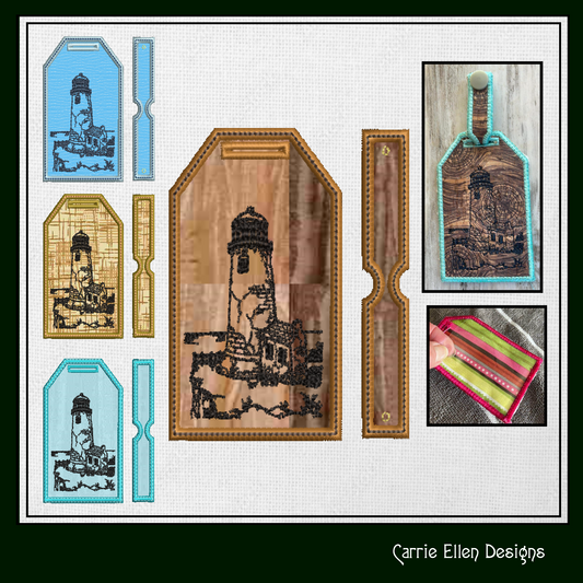 Coastal Lighthouse Sketch ITH Bag and Luggage Tag Machine Embroidery Design | In The Hoop Embroidery Project (1338)