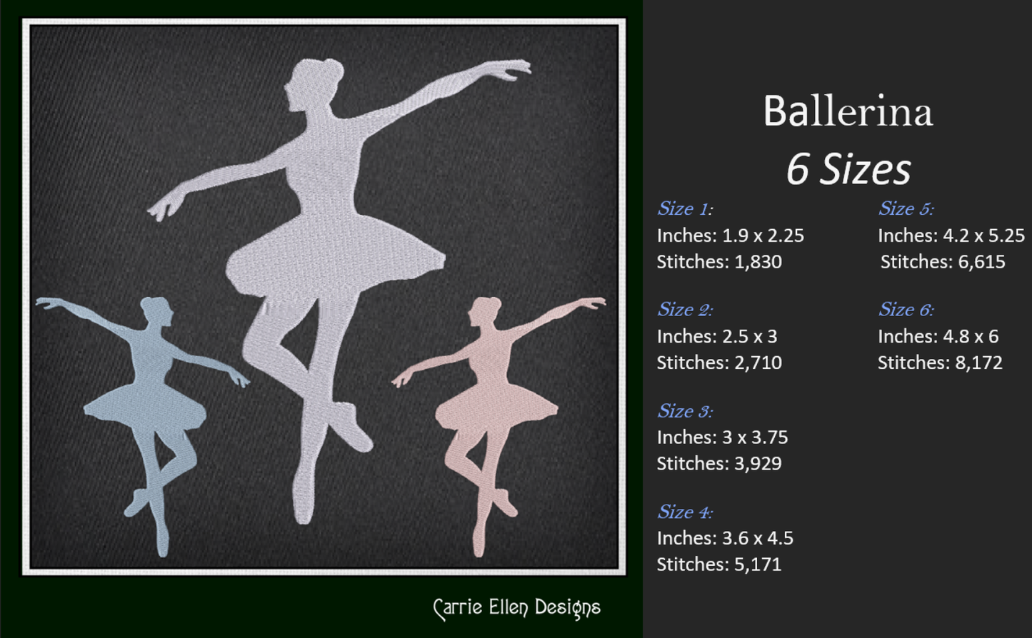 Ballerina Embroidery Design Bundle – Dance Machine Embroidery, 5 Designs – 6 Sizes Each (1231)