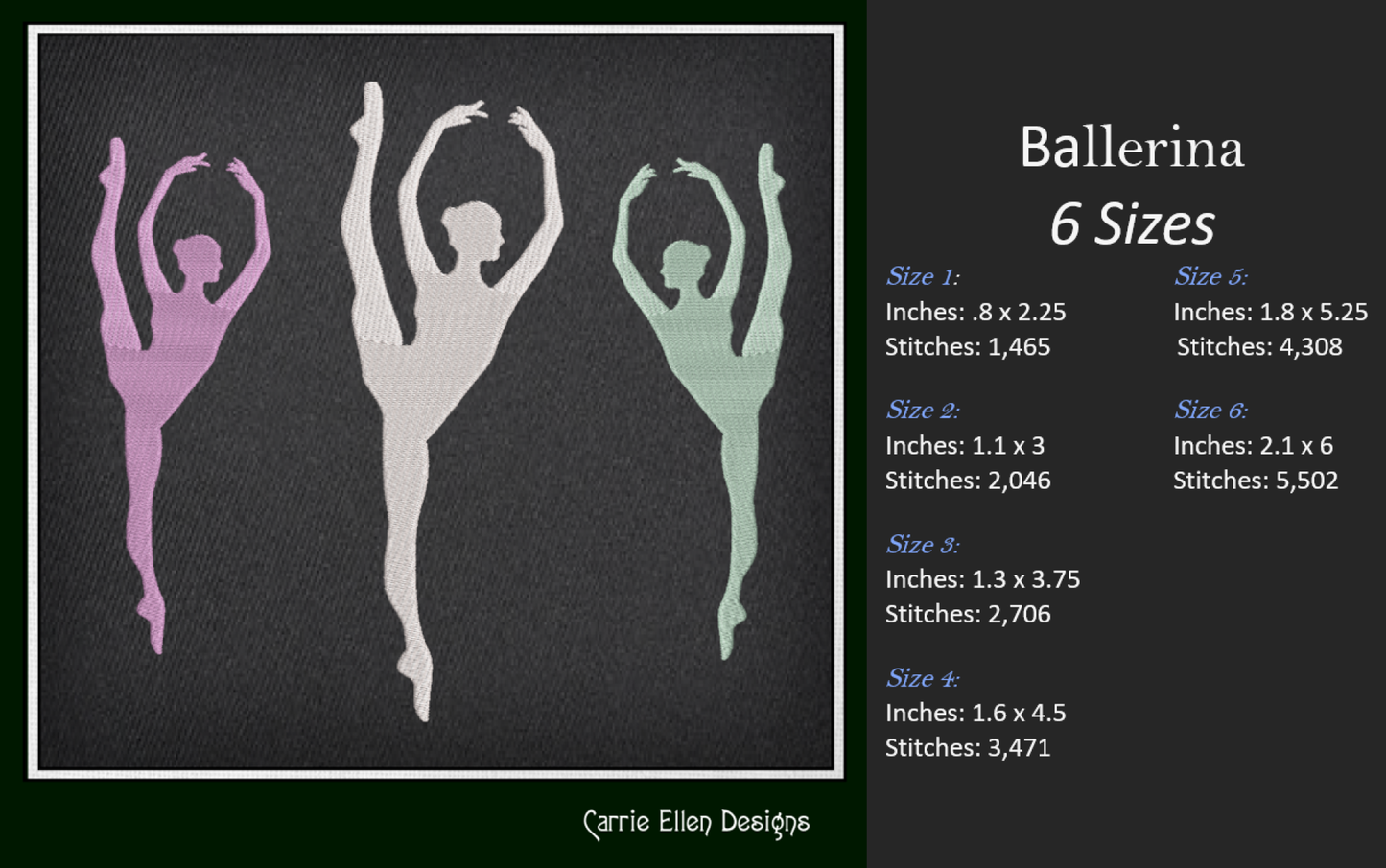 Ballerina Embroidery Design Bundle – Dance Machine Embroidery, 5 Designs – 6 Sizes Each (1231)