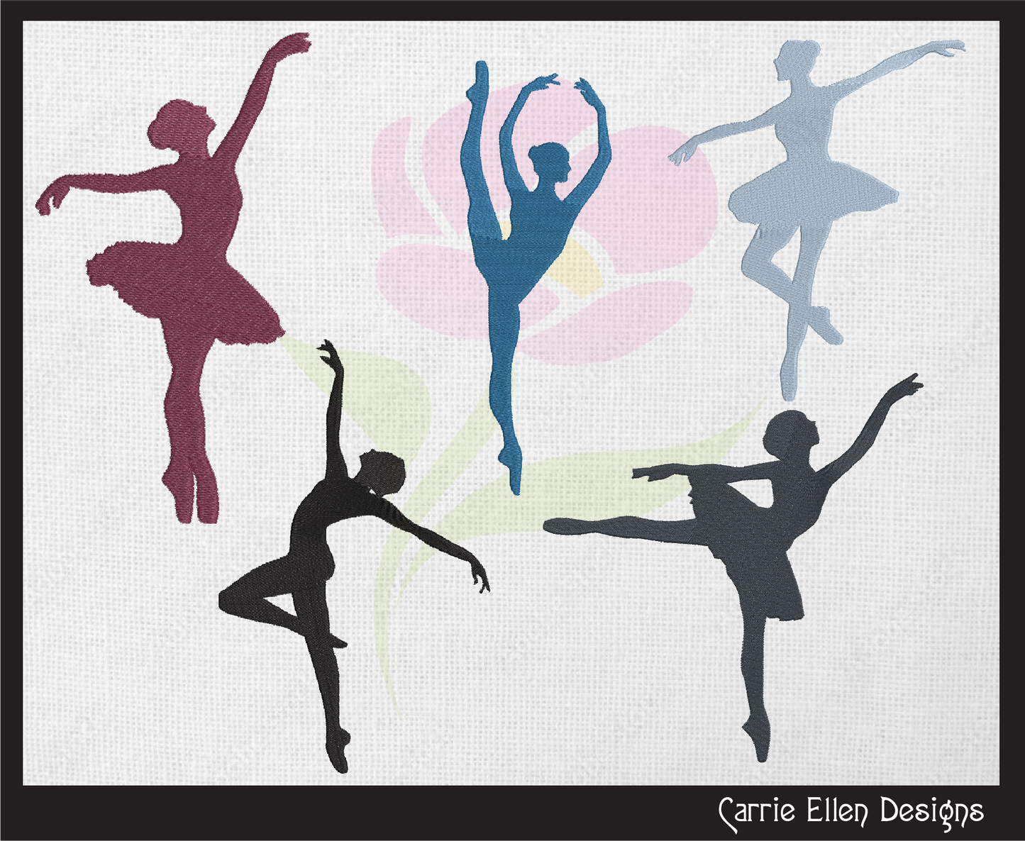 Ballerina Embroidery Design Bundle – Dance Machine Embroidery, 5 Designs – 6 Sizes Each (1231)