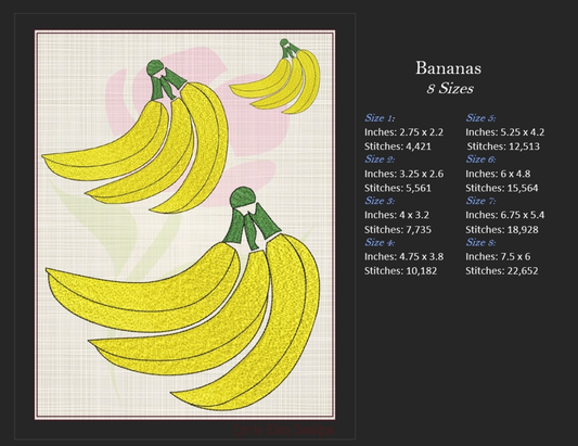 Banana Bunch Machine Embroidery Design | Summer Fruit Artistic Drawing | Fruits and Vegetables Design | 8 Sizes (0943)
