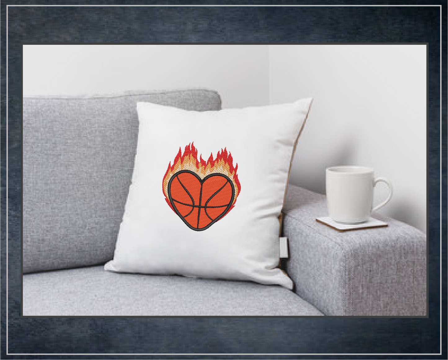 Basketball Machine Embroidery Design, Flaming Heart Basketball Embroidery, Sport Embroidery, Team Sport Design, 8 Sizes (0100)