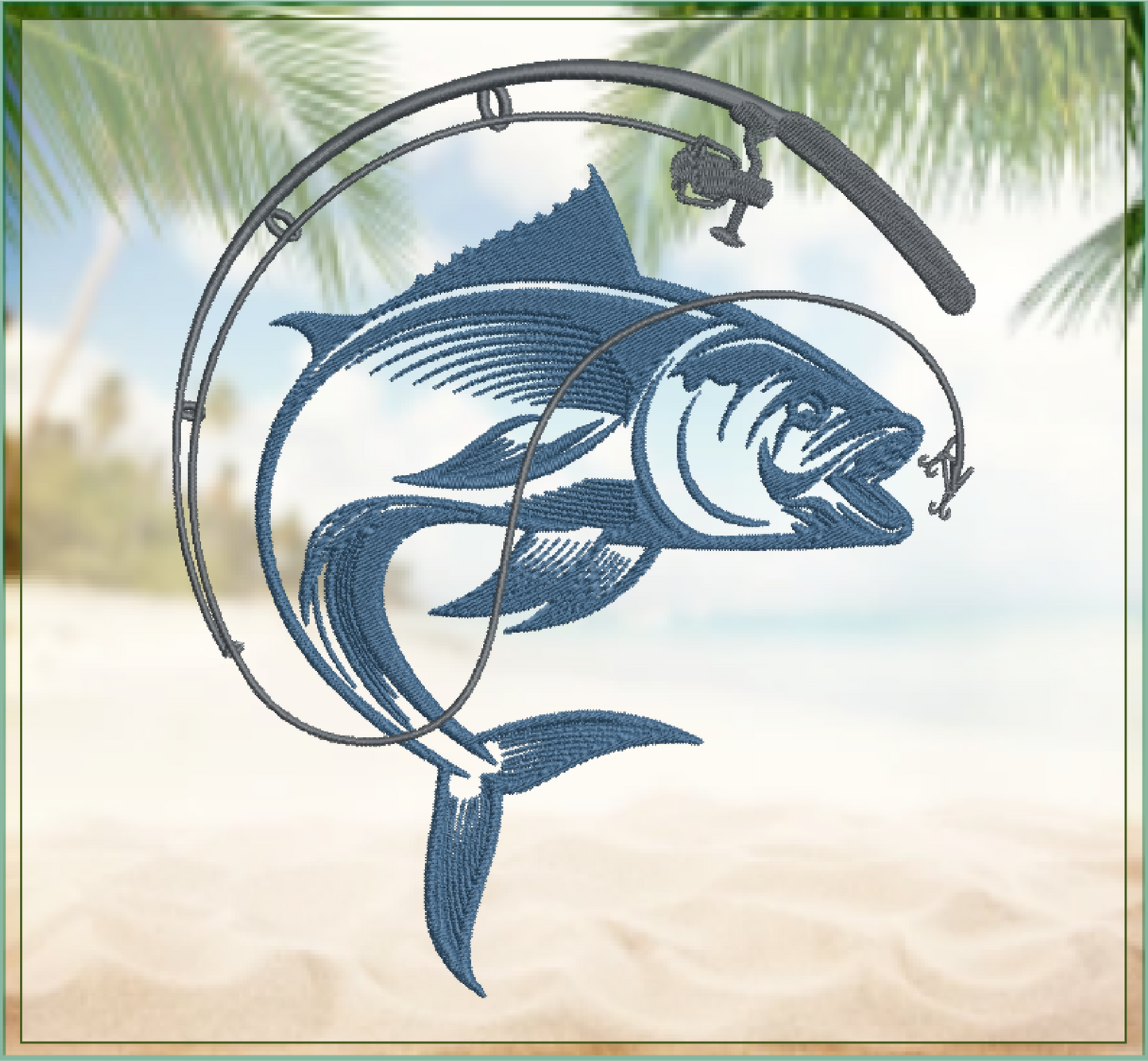 Fishing Embroidery Design – Fishing Pole and Wide Mouth Bass Machine Embroidery – Fishing Sketch Design – 8 Sizes (1121)