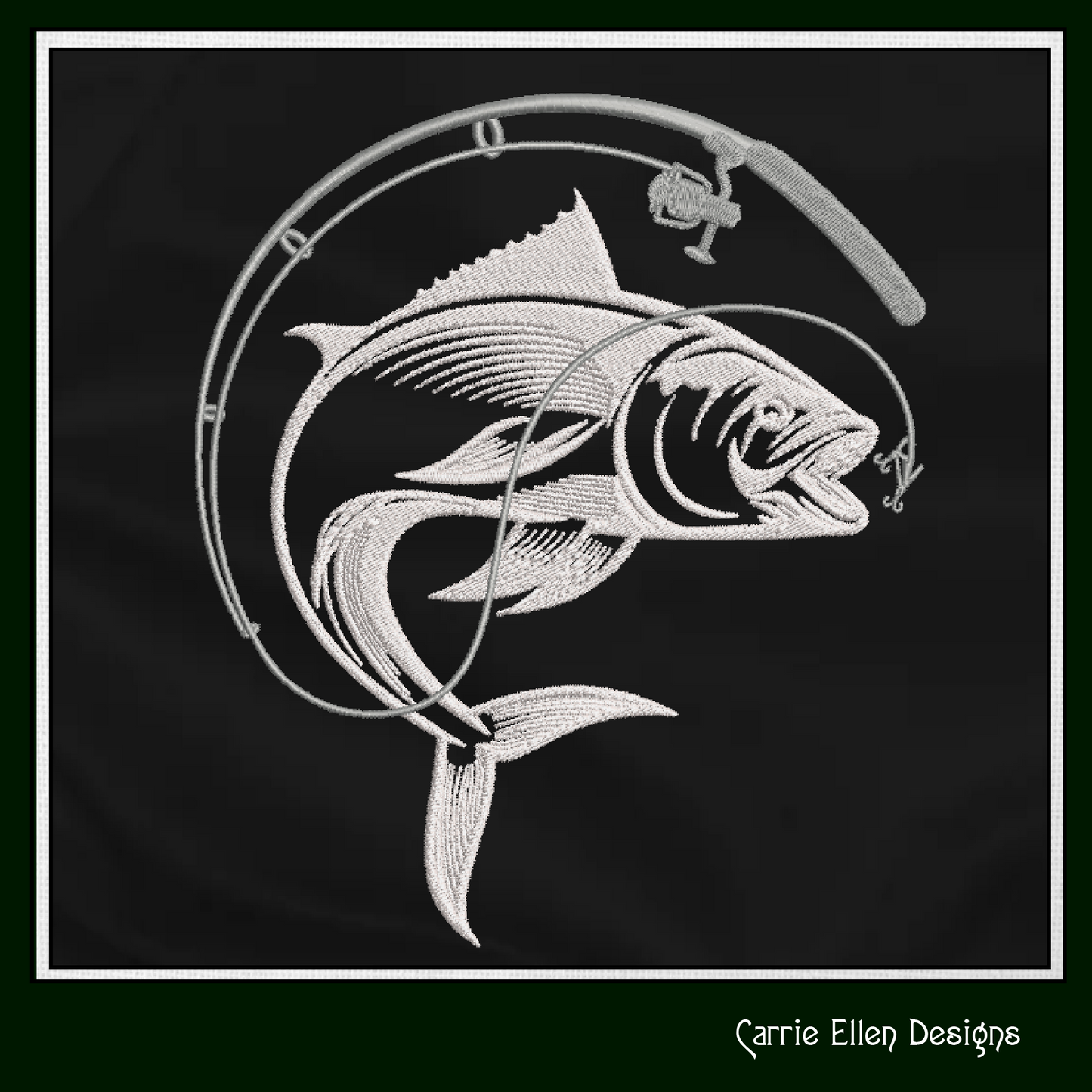Fishing Embroidery Design – Fishing Pole and Wide Mouth Bass Machine Embroidery – Fishing Sketch Design – 8 Sizes (1121)