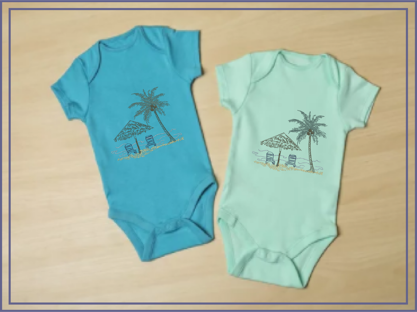 Beach Scene Machine Embroidery Design – Summer Chair & Tropical Palm Tree Pattern, 8 Sizes (0537)