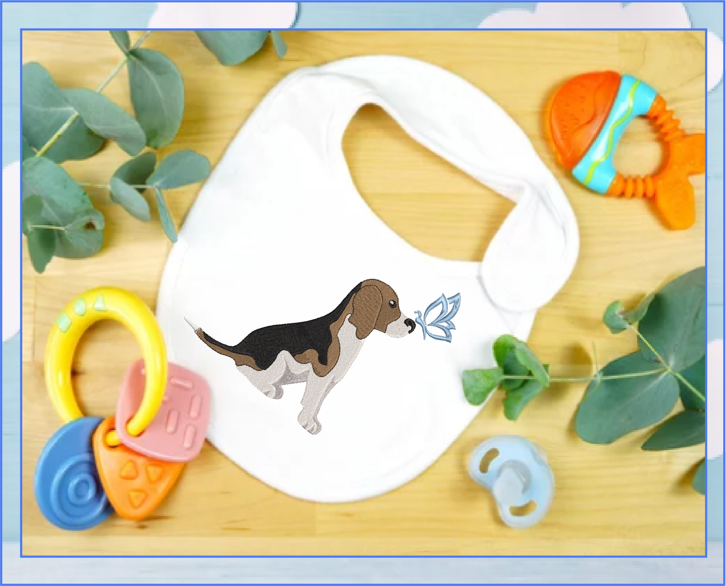 Beagle Profile Machine Embroidery Design | Pet Dog with Butterfly | Animal Embroidery Design | 6 Sizes (0742)