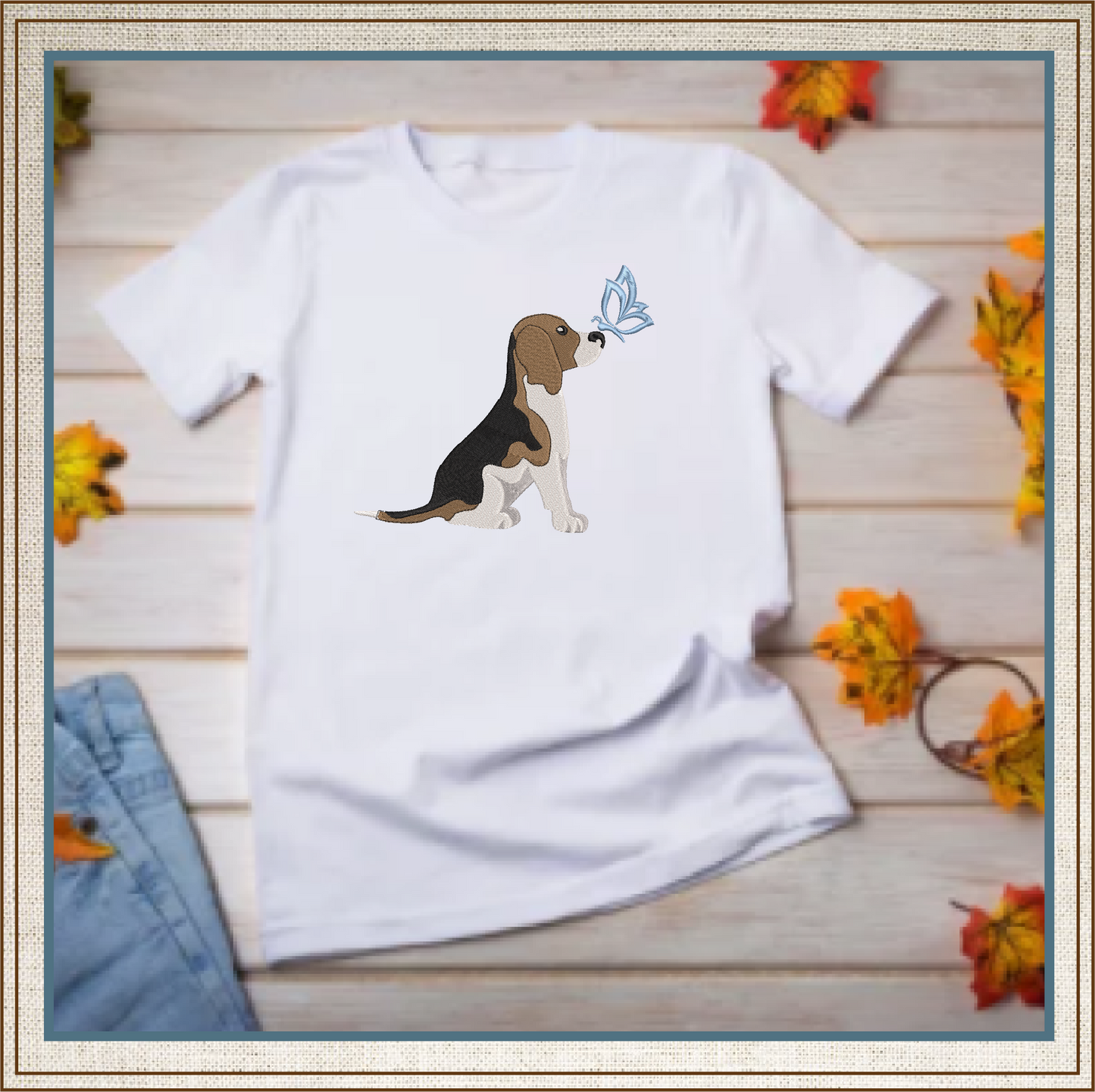 Beagle Profile Machine Embroidery Design | Pet Dog with Butterfly | Animal Embroidery Design | 6 Sizes (0742)