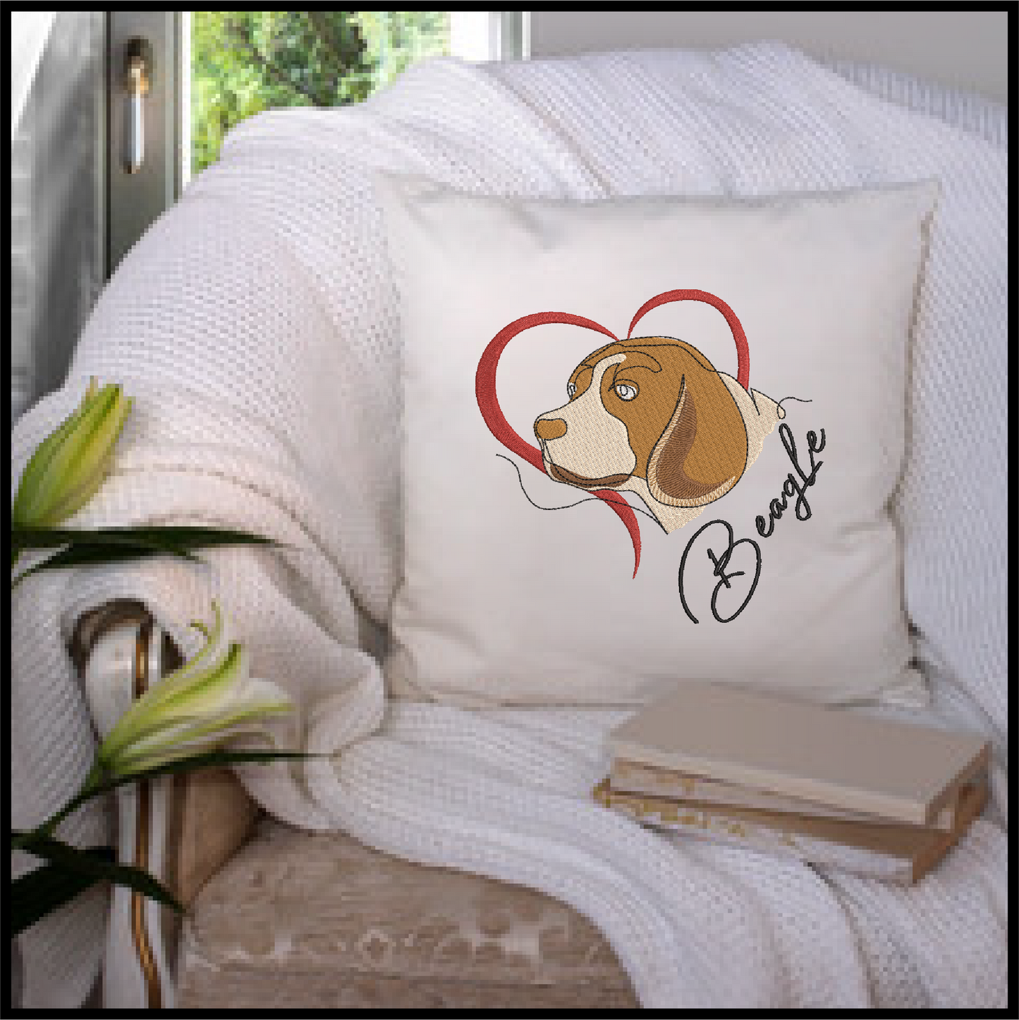 Beagle Love Machine Embroidery Design | Pet Dog with Heart | Dog Lover Animal Embroidery | 6 Sizes (0741)