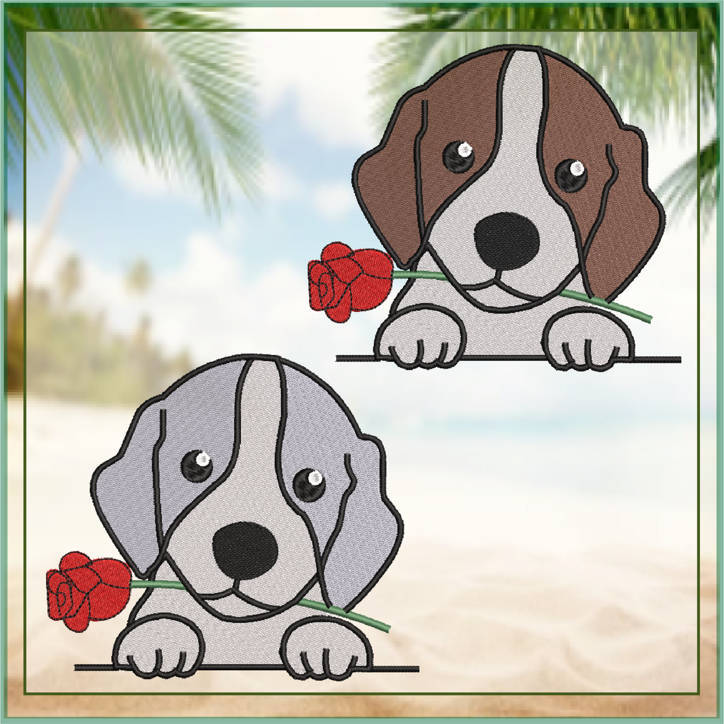 Beagle Puppy with Rose Machine Embroidery Design | Cute Dog Lover Pet Embroidery | Animal Design | 6 Sizes (0740)