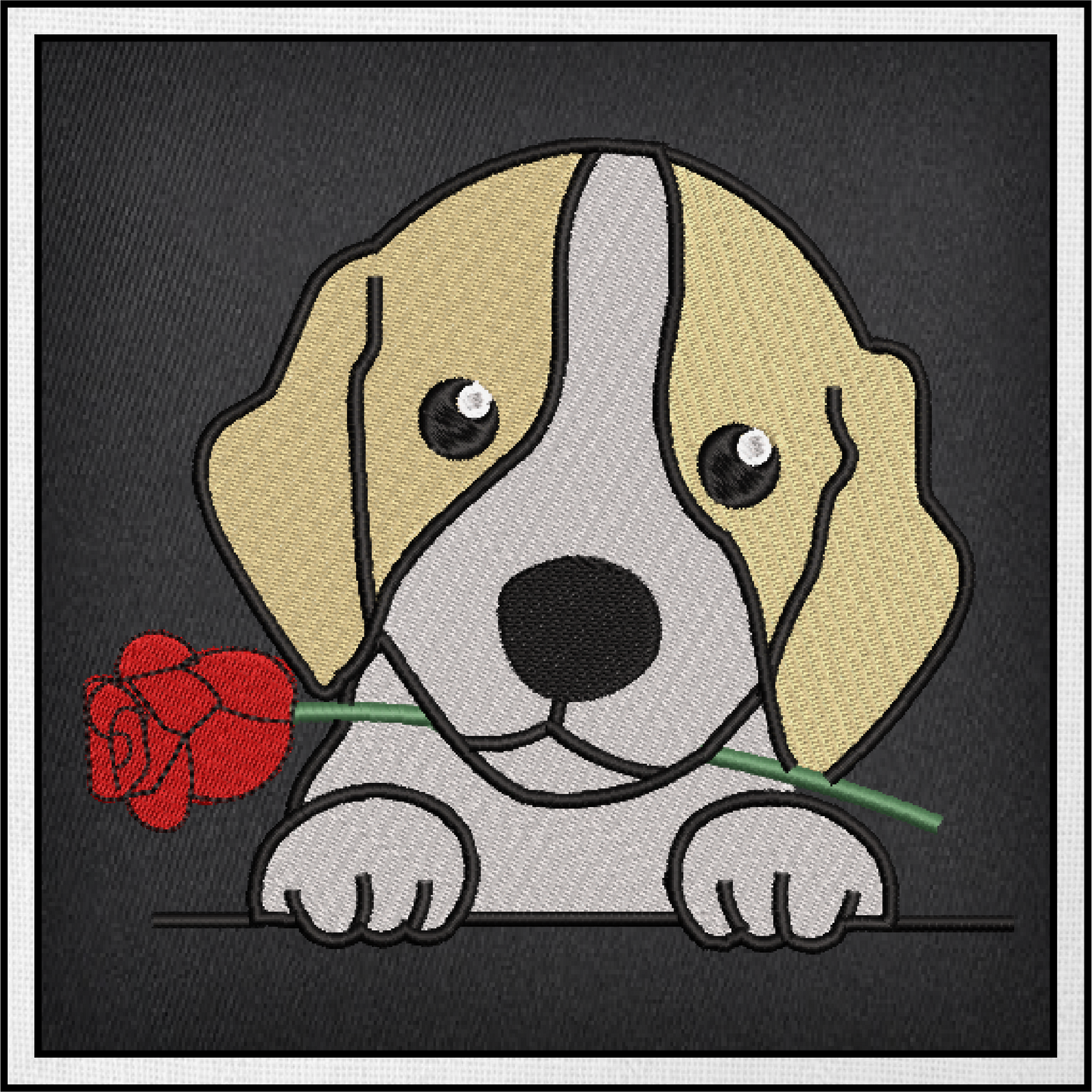 Beagle Puppy with Rose Machine Embroidery Design | Cute Dog Lover Pet Embroidery | Animal Design | 6 Sizes (0740)