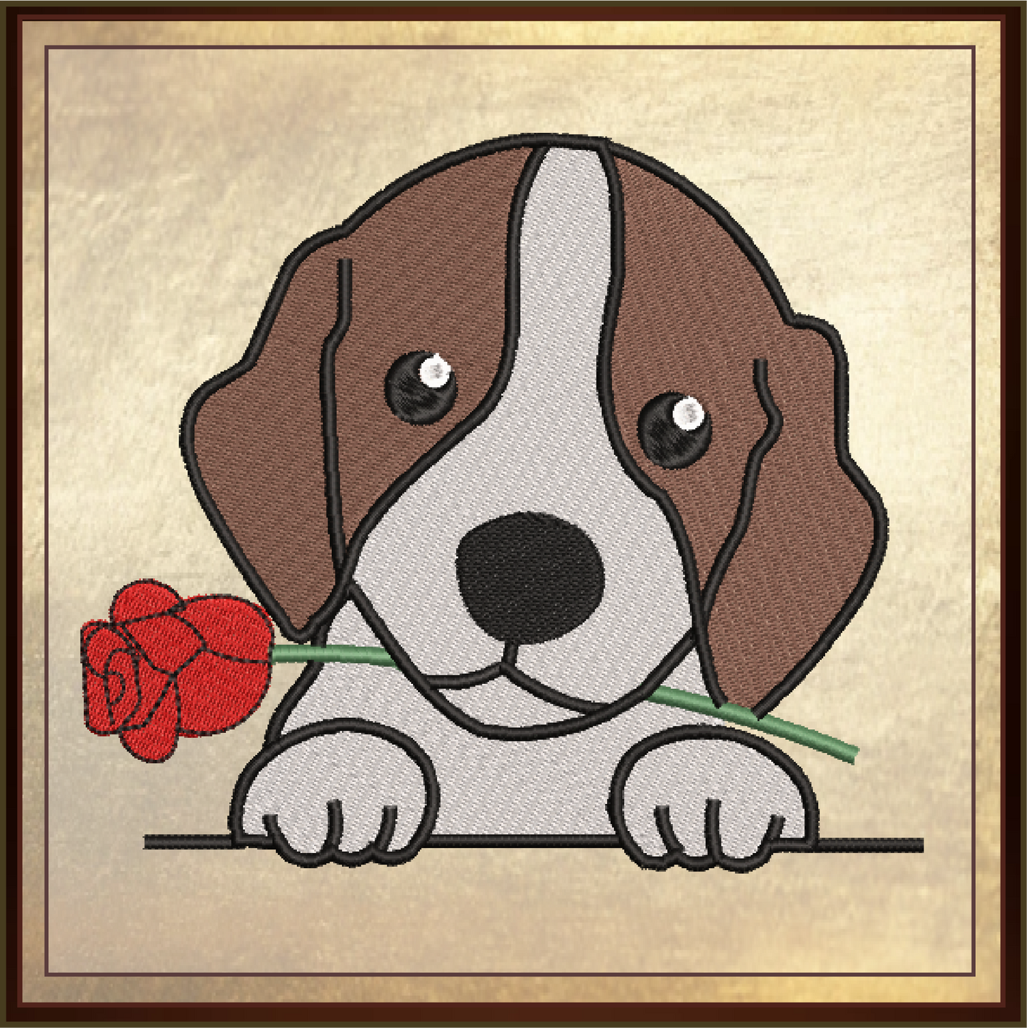 Beagle Puppy with Rose Machine Embroidery Design | Cute Dog Lover Pet Embroidery | Animal Design | 6 Sizes (0740)