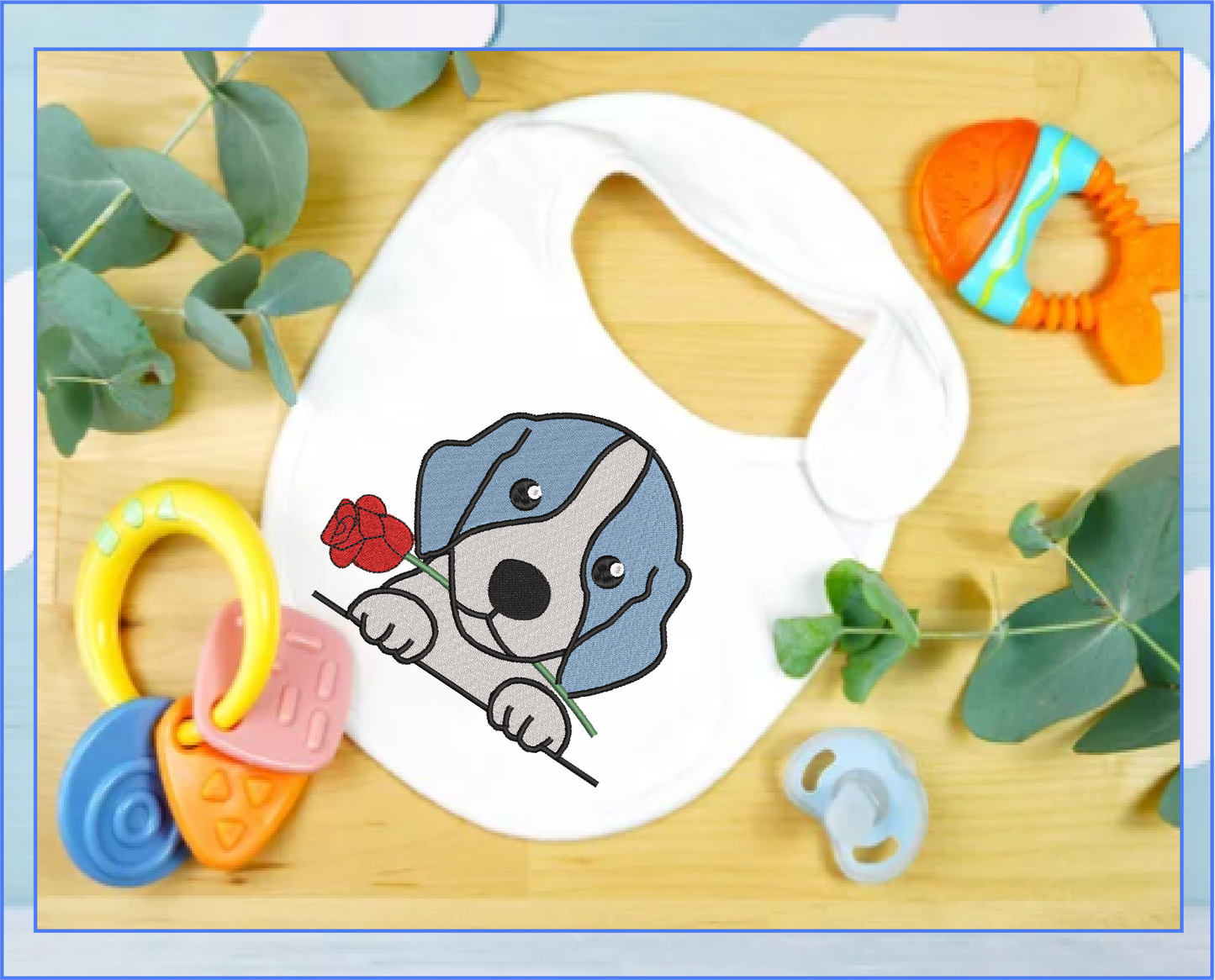 Beagle Puppy with Rose Machine Embroidery Design | Cute Dog Lover Pet Embroidery | Animal Design | 6 Sizes (0740)