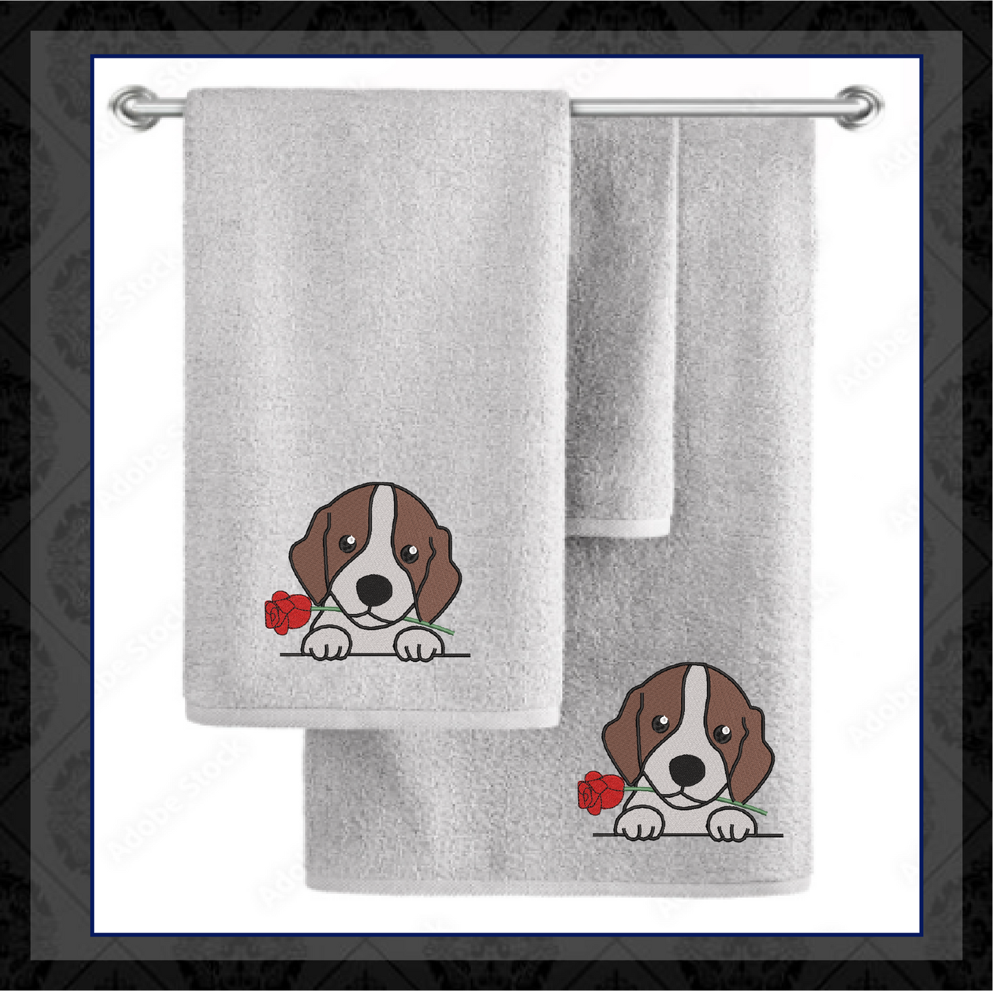 Beagle Puppy with Rose Machine Embroidery Design | Cute Dog Lover Pet Embroidery | Animal Design | 6 Sizes (0740)