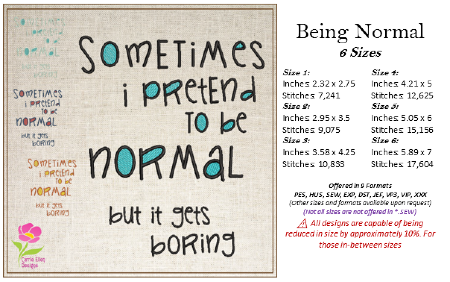 Pretend to Be Normal Machine Embroidery Design | Funny Quotes & Sayings Pattern | Humorous Embroidery | 6 Sizes (0597)
