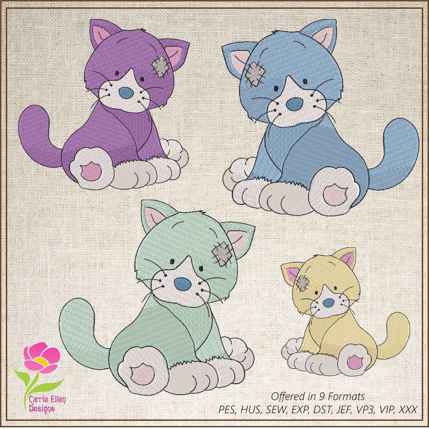 Toy Cat Machine Embroidery Design for Babies and Kids | Vintage Stuffed Animal Cat | Blue Nose Tatty Teddy Inspired | 6 Sizes (0227)