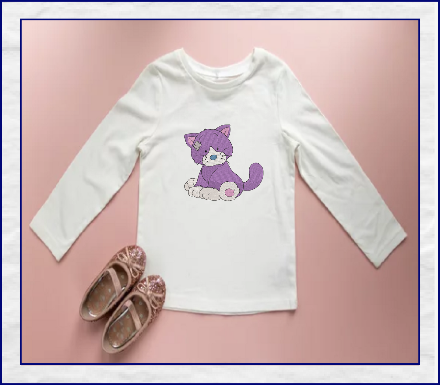 Toy Cat Machine Embroidery Design for Babies and Kids | Vintage Stuffed Animal Cat | Blue Nose Tatty Teddy Inspired | 6 Sizes (0227)