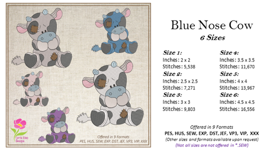 Toy Cow Machine Embroidery Design for Babies and Kids | Vintage Stuffed Animal Cow | Blue Nose Tatty Teddy Inspired | 6 Sizes (0236)