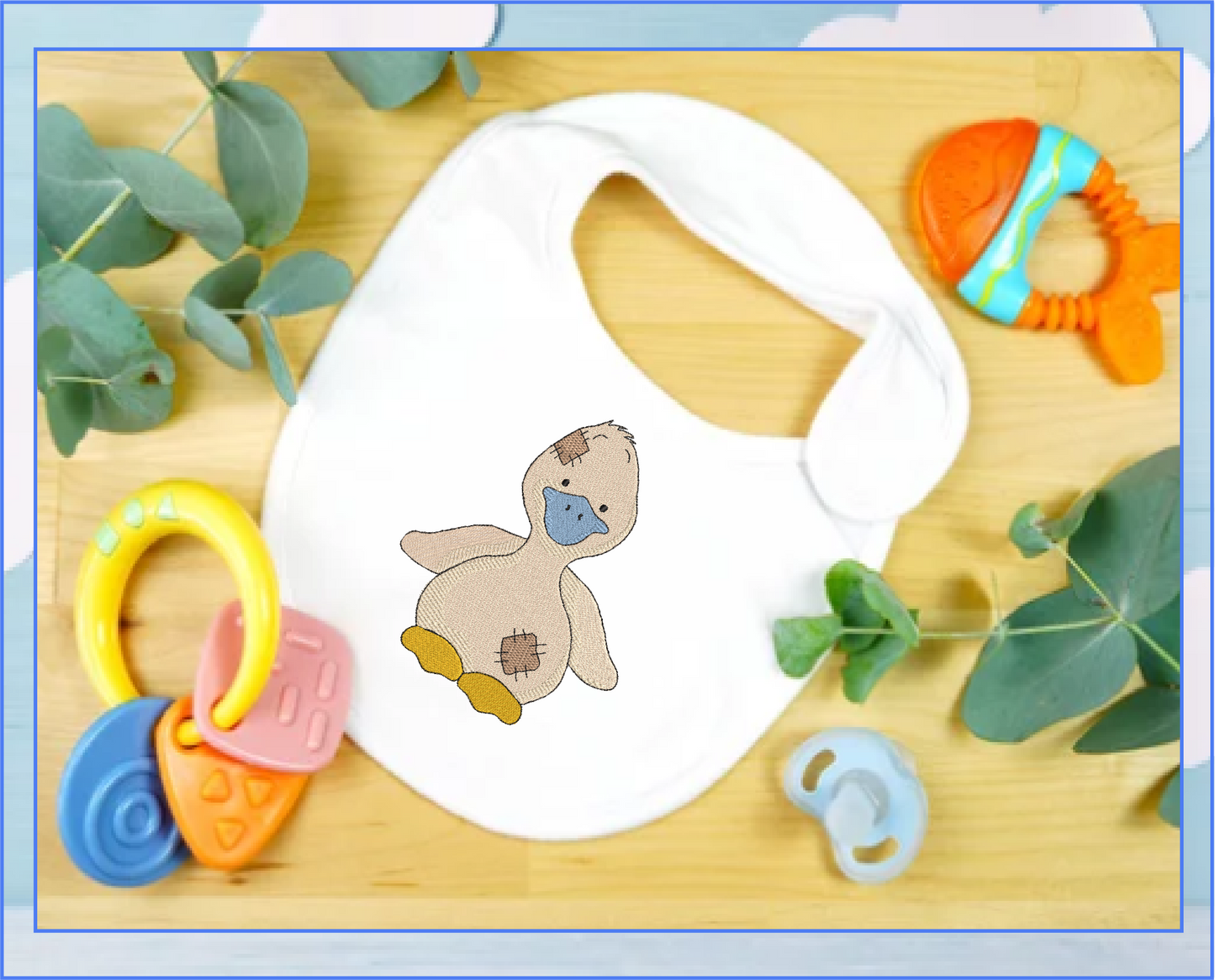 Toy Duckling Machine Embroidery Design for Babies and Kids | Old Stuffed Animal Embroidery Pattern | Blue Nose Tatty Teddy Style | 6 Sizes (0758)
