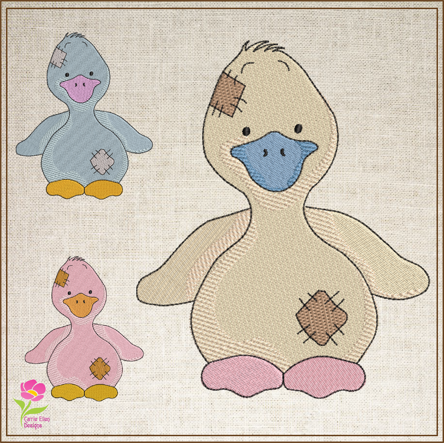 Toy Duckling Machine Embroidery Design for Babies and Kids | Old Stuffed Animal Embroidery Pattern | Blue Nose Tatty Teddy Style | 6 Sizes (0758)