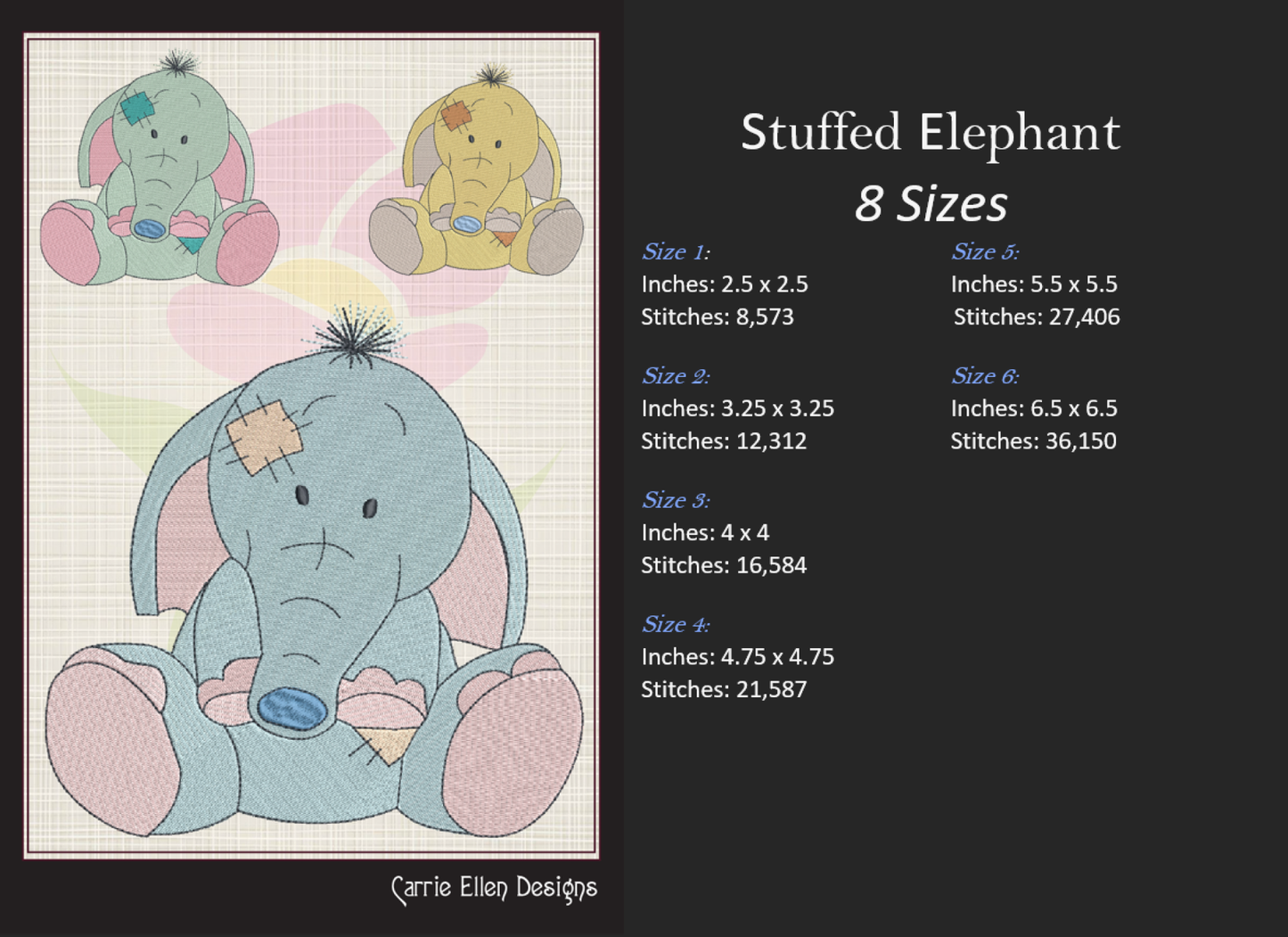 Toy Elephant Machine Embroidery Design for Babies and Kids | Vintage Stuffed Animal Pattern | Blue Nose Tatty Teddy Inspired Embroidery | 6 Sizes (0770)
