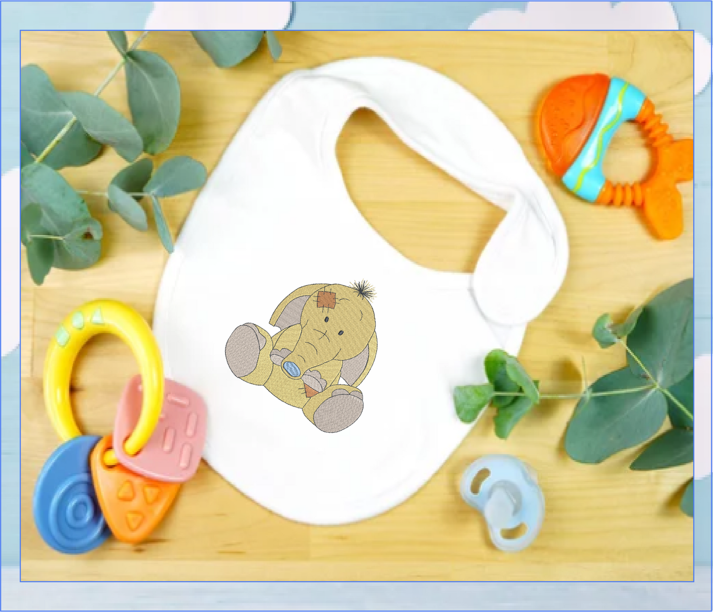 Toy Elephant Machine Embroidery Design for Babies and Kids | Vintage Stuffed Animal Pattern | Blue Nose Tatty Teddy Inspired Embroidery | 6 Sizes (0770)