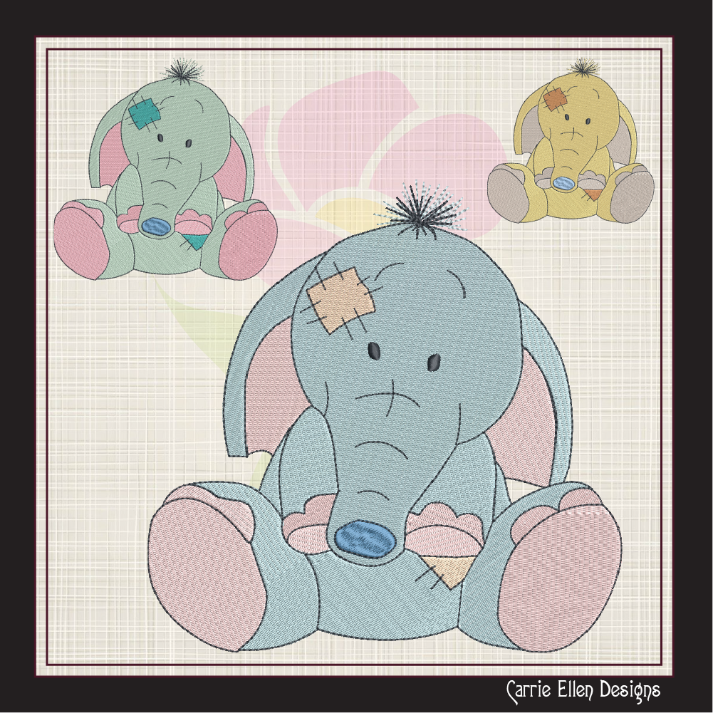 Toy Elephant Machine Embroidery Design for Babies and Kids | Vintage Stuffed Animal Pattern | Blue Nose Tatty Teddy Inspired Embroidery | 6 Sizes (0770)