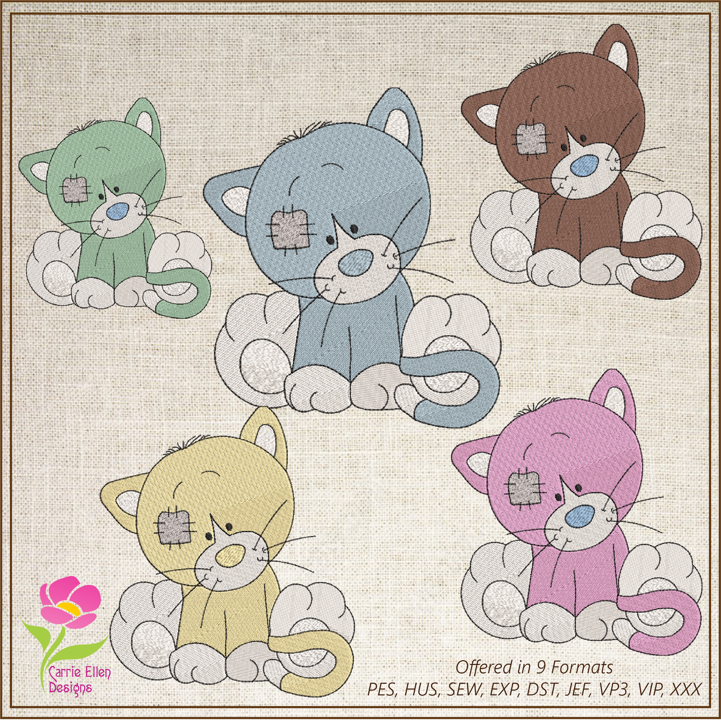Toy Kitten Machine Embroidery Design for Babies and Kids | Vintage Stuffed Animal Kitten | Blue Nose Tatty Teddy Inspired | 6 Sizes (0237)