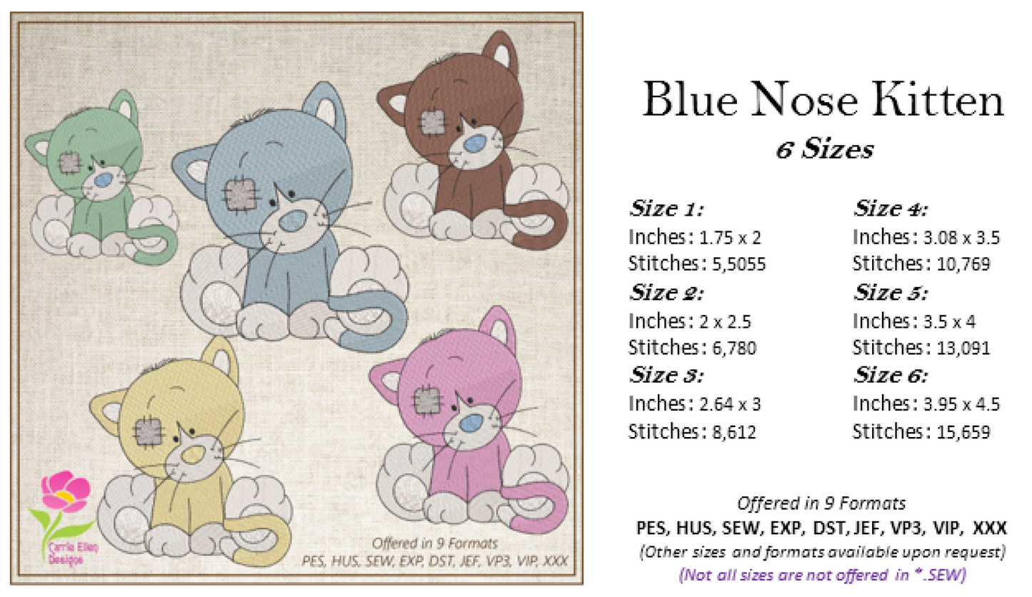Toy Kitten Machine Embroidery Design for Babies and Kids | Vintage Stuffed Animal Kitten | Blue Nose Tatty Teddy Inspired | 6 Sizes (0237)