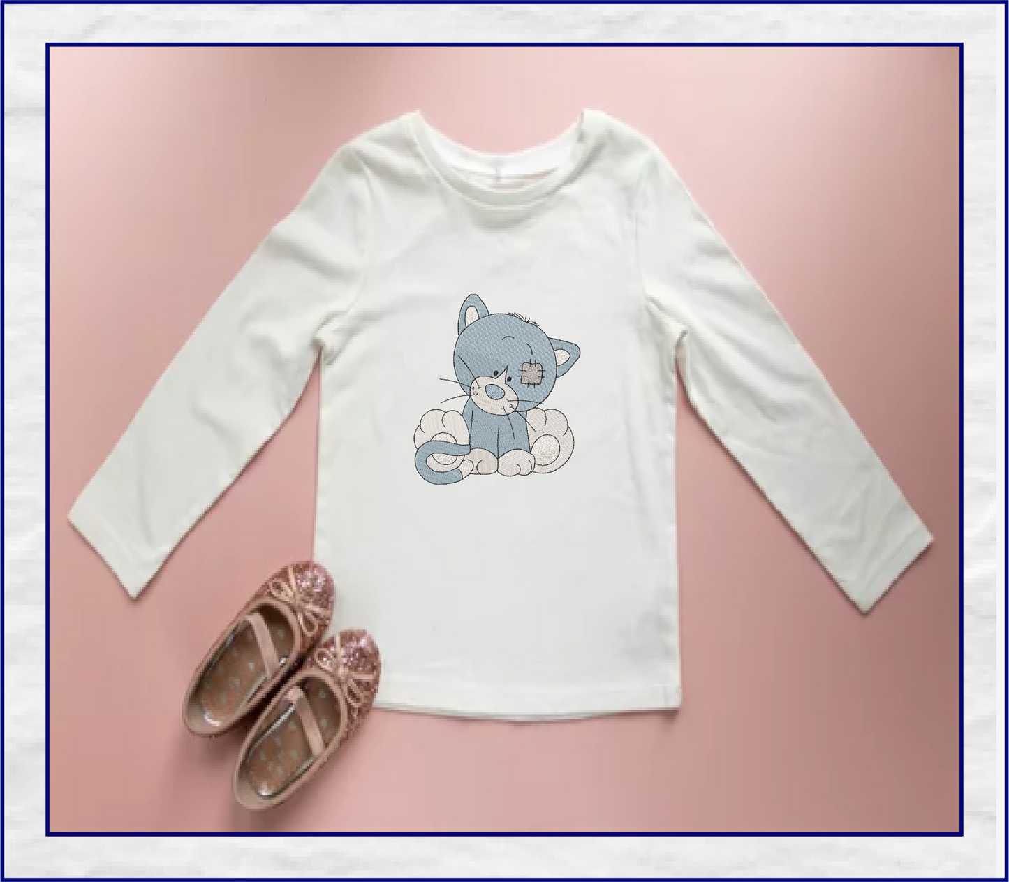 Toy Kitten Machine Embroidery Design for Babies and Kids | Vintage Stuffed Animal Kitten | Blue Nose Tatty Teddy Inspired | 6 Sizes (0237)