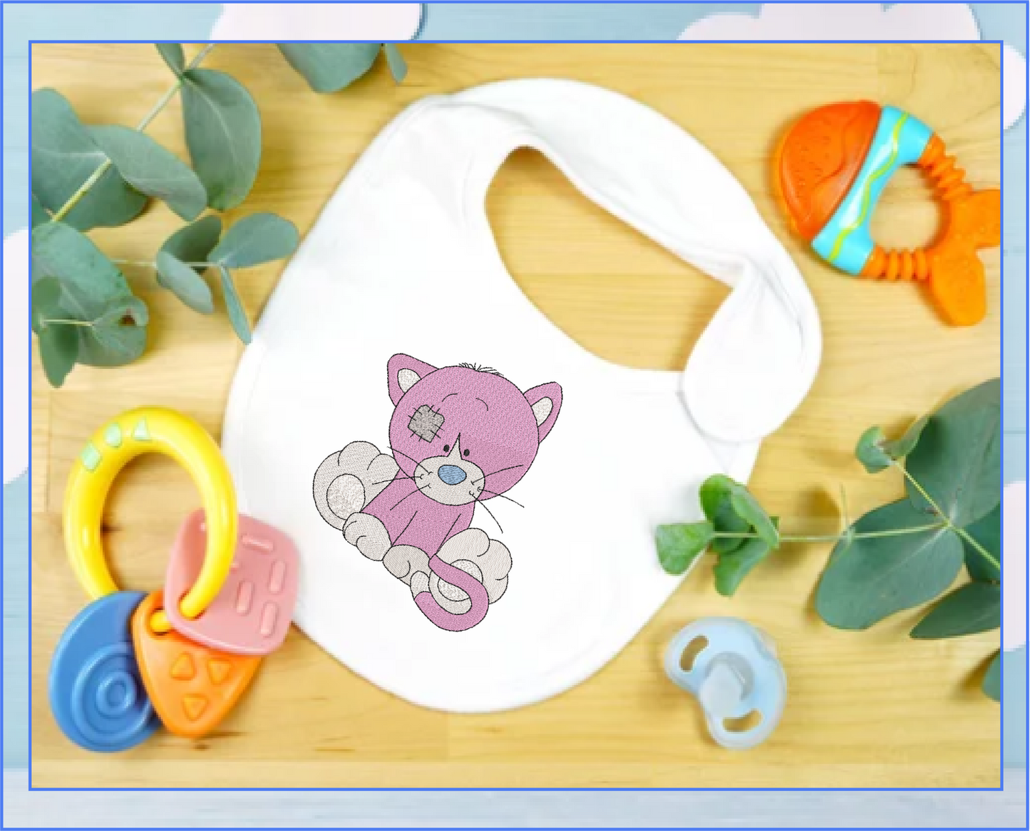 Toy Kitten Machine Embroidery Design for Babies and Kids | Vintage Stuffed Animal Kitten | Blue Nose Tatty Teddy Inspired | 6 Sizes (0237)