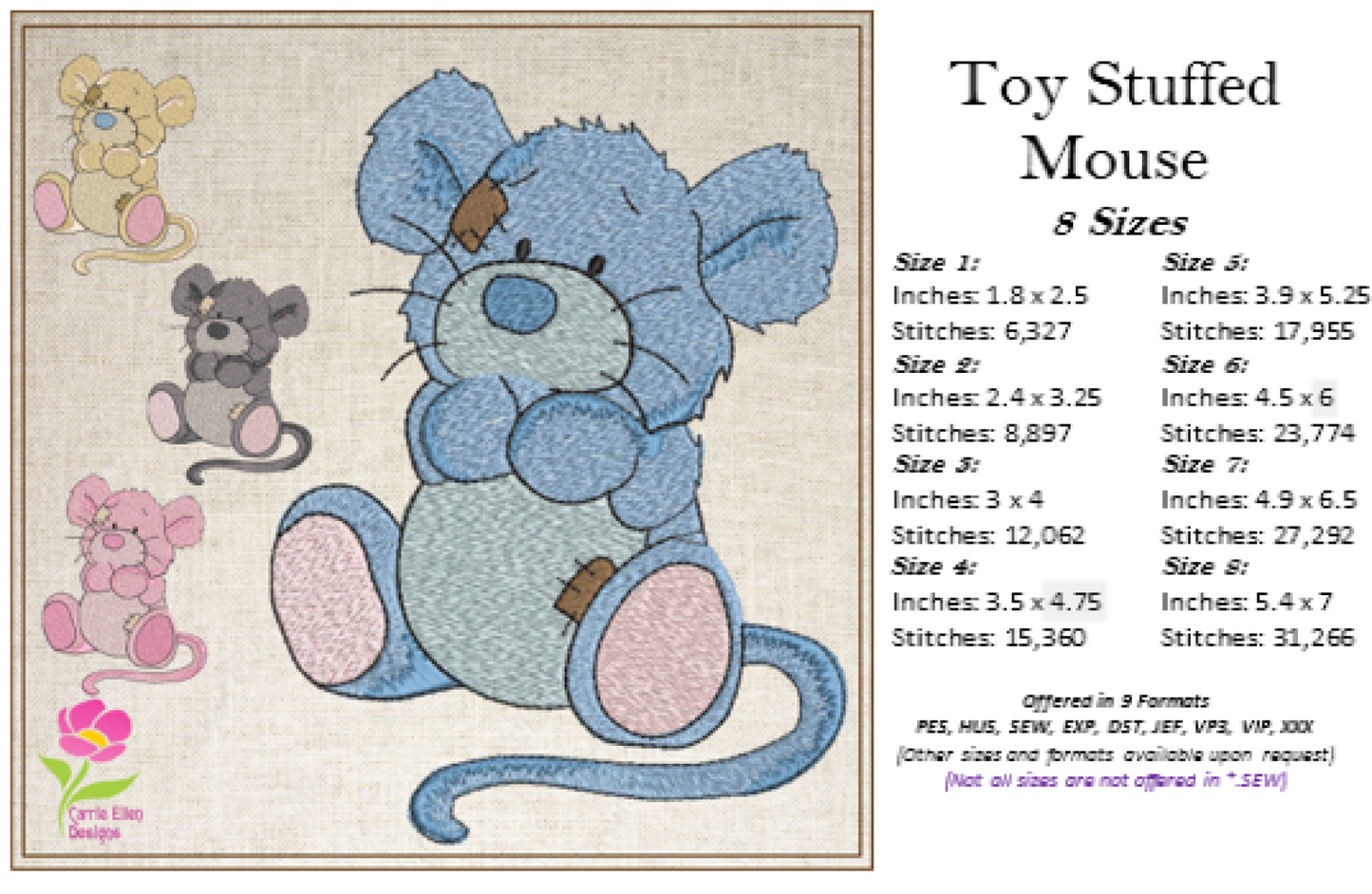Toy Stuffed Mouse Machine Embroidery Design for Babies and Kids | Vintage Plush Mouse Pattern | Blue Nose Tatty Teddy Inspired | 8 Sizes (0763)