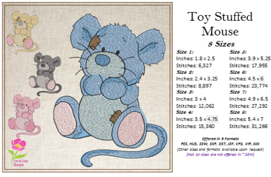 Toy Stuffed Mouse Machine Embroidery Design for Babies and Kids | Vintage Plush Mouse Pattern | Blue Nose Tatty Teddy Inspired | 8 Sizes (0763)