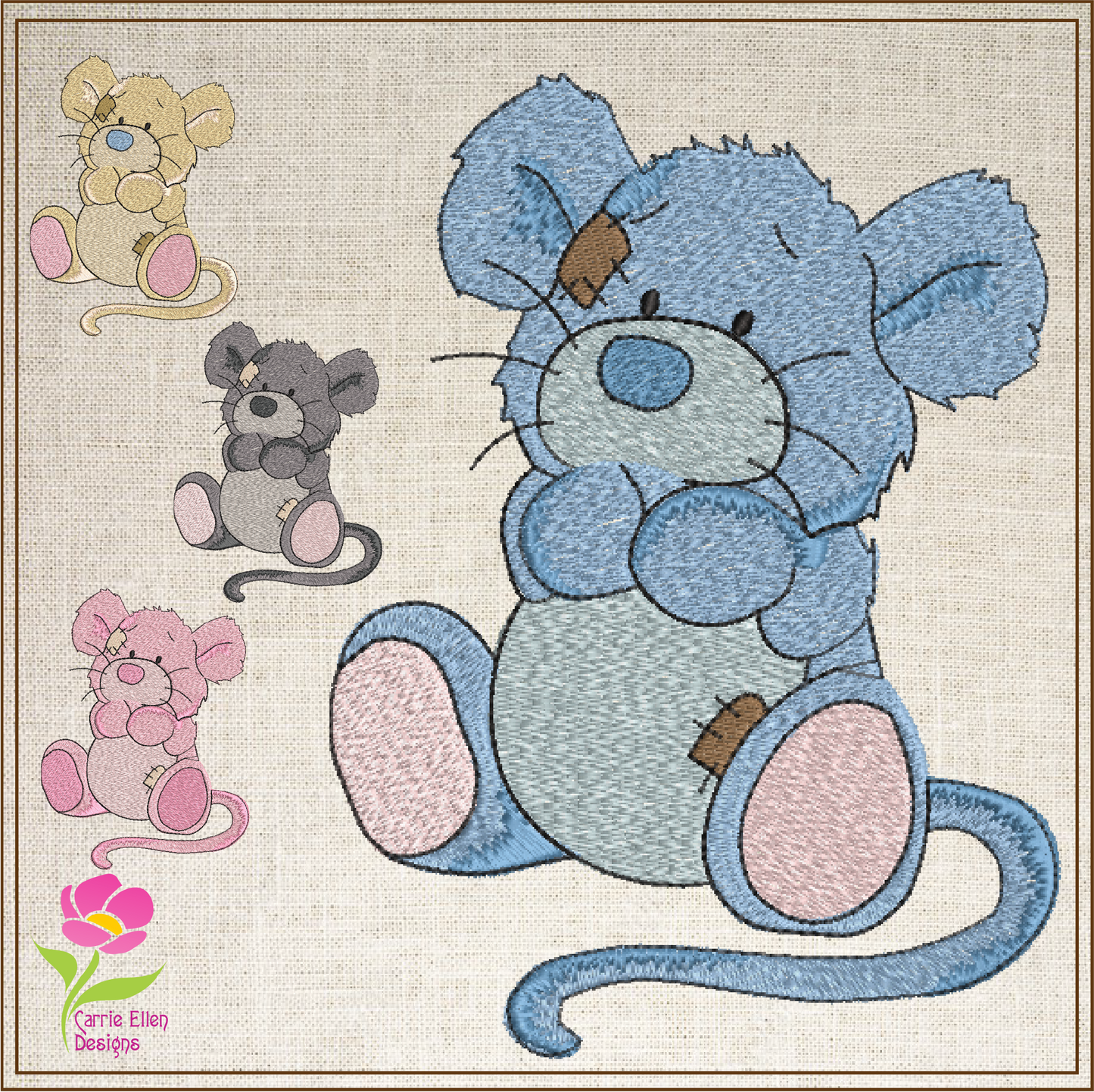 Toy Stuffed Mouse Machine Embroidery Design for Babies and Kids | Vintage Plush Mouse Pattern | Blue Nose Tatty Teddy Inspired | 8 Sizes (0763)